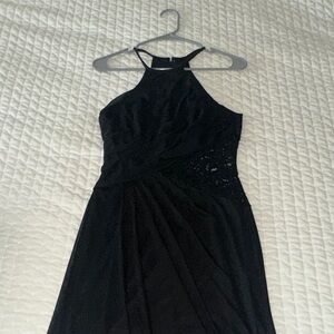 David's Bridal Elegant Black One Halter Gown